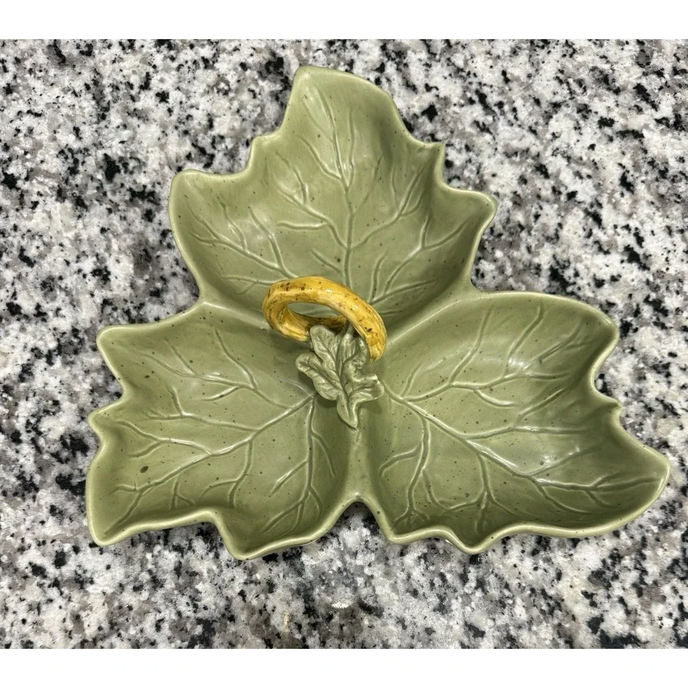 Williams-Sonoma Barbara Eigen Harvest Pumpkin 3 Leaf Relish Dish Olive Green
